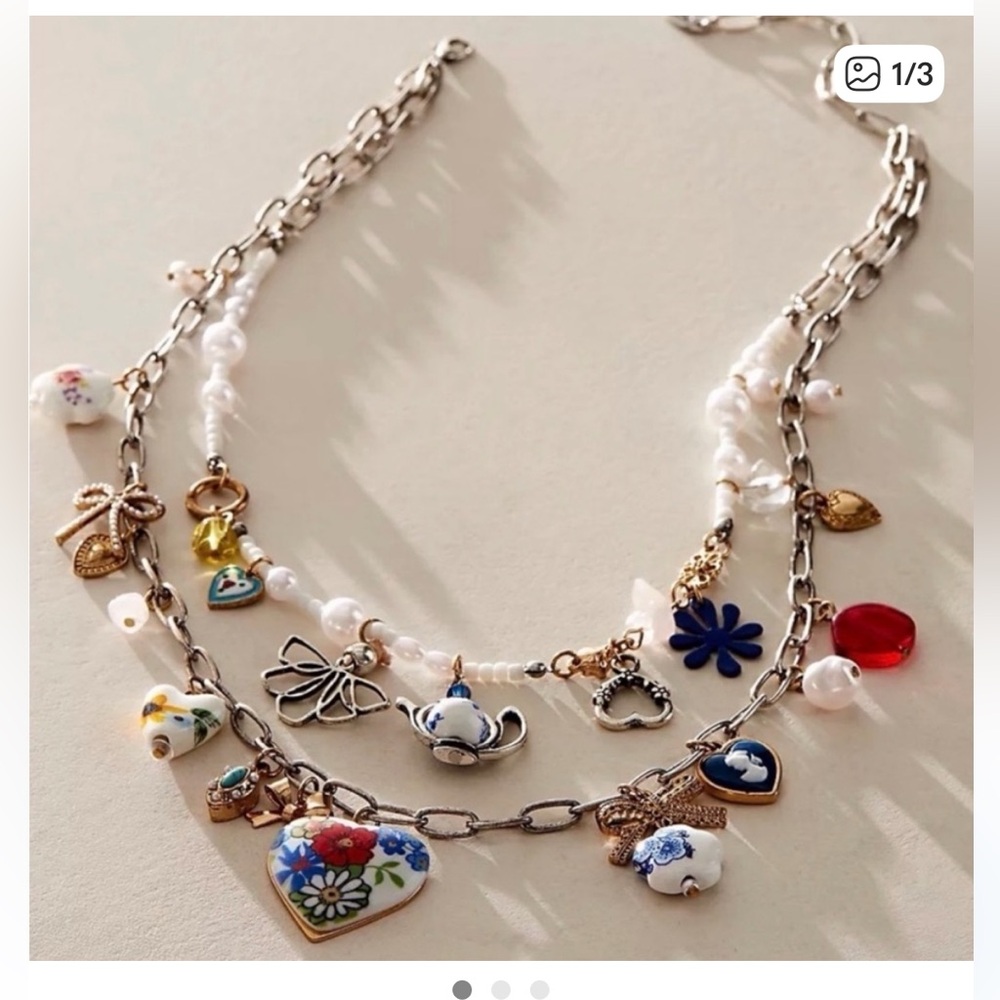 Free People Silver Maxamillion Charm
Necklace-Coquette Candy Charm Necklace.
